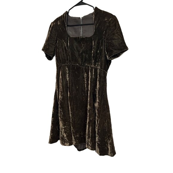 Vintage Brown Velvet Short Sleeve Square Neck Dress - Picture 3 of 7